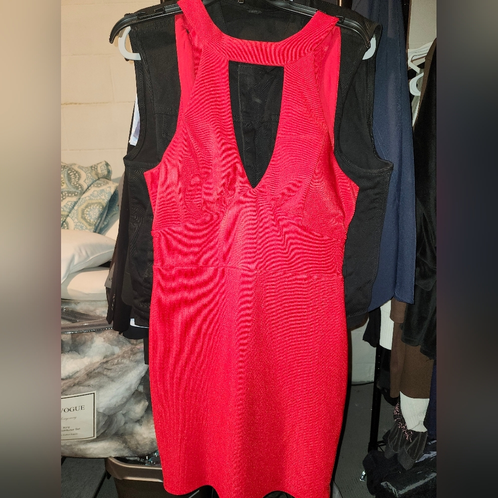 Sexy red women stretchy tie back dress with zipper